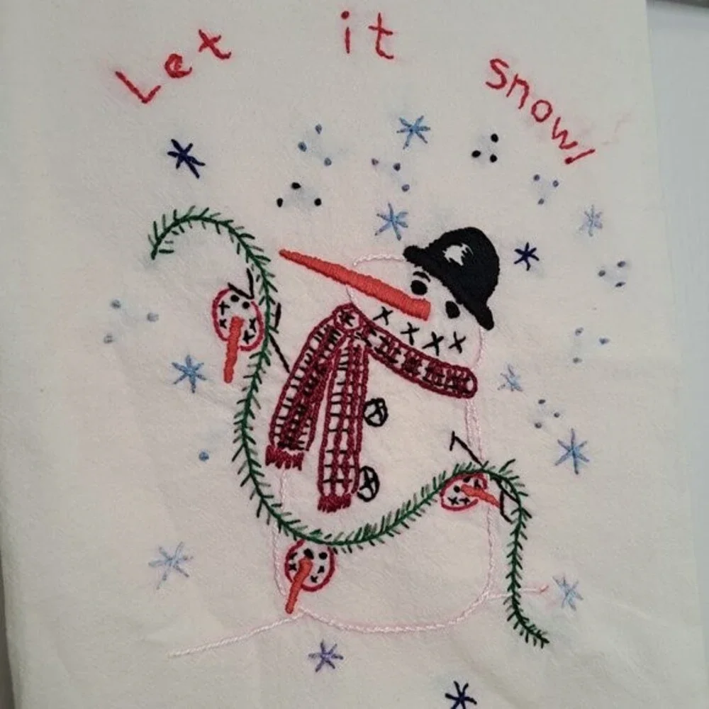 Handmade Christmas Snowman Tea Towel
